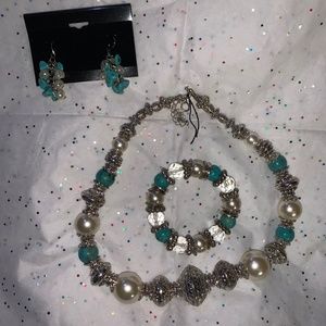 Faux Turquoise and Silver colored Jewelry Set